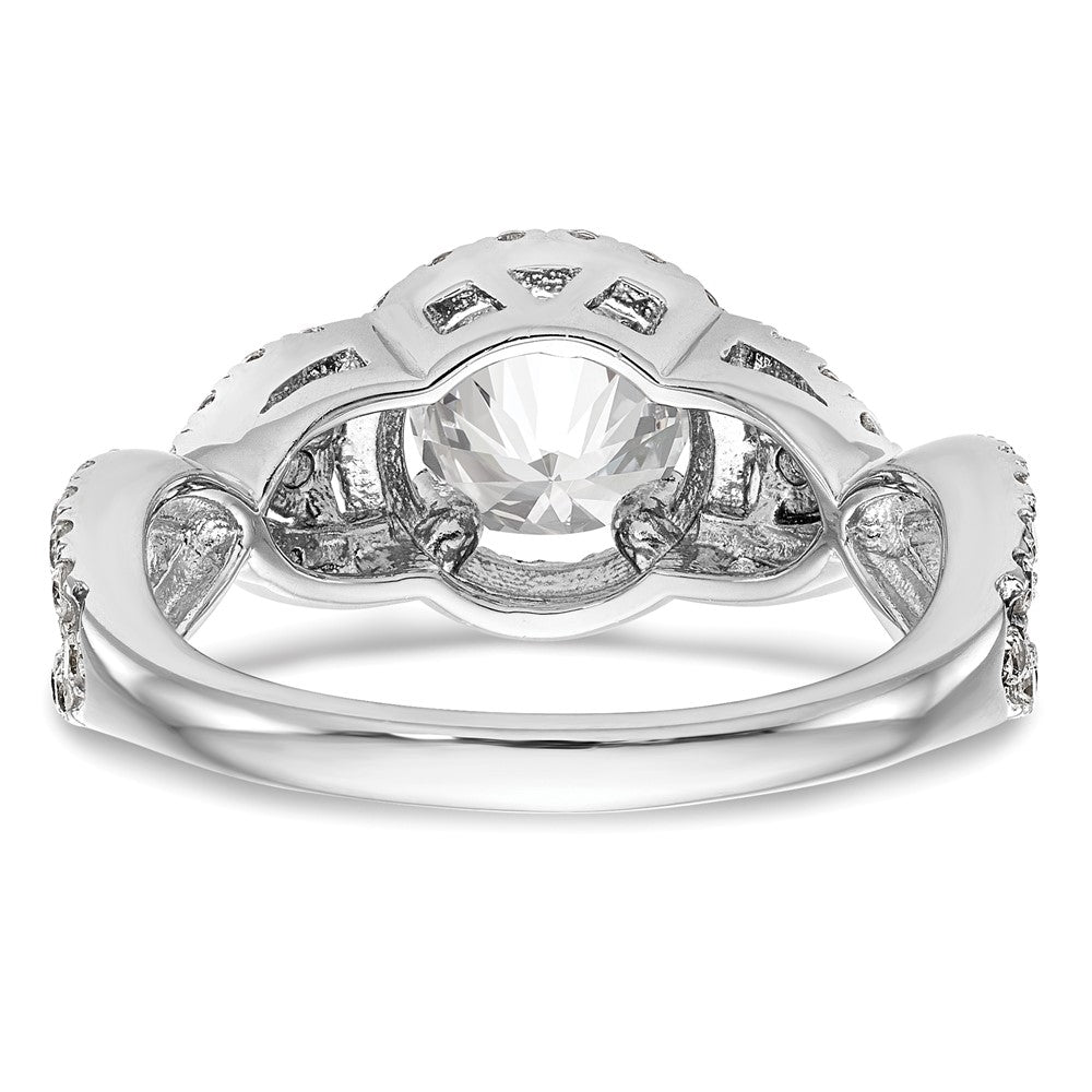 14K White Gold Halo Plus (Holds 1 carat (6.5mm) Round Center) 7/8 carat Diamond Semi-Mount Engagement Ring