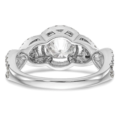 14K White Gold Halo Plus (Holds 1 carat (6.5mm) Round Center) 7/8 carat Diamond Semi-Mount Engagement Ring