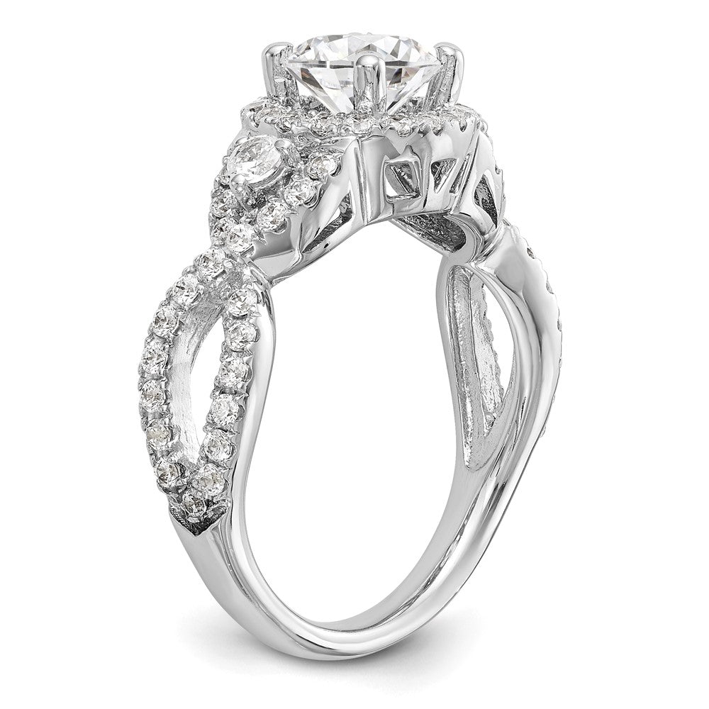 14K White Gold Halo Plus (Holds 1 carat (6.5mm) Round Center) 7/8 carat Diamond Semi-Mount Engagement Ring