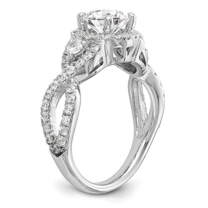 14K White Gold Halo Plus (Holds 1 carat (6.5mm) Round Center) 7/8 carat Diamond Semi-Mount Engagement Ring