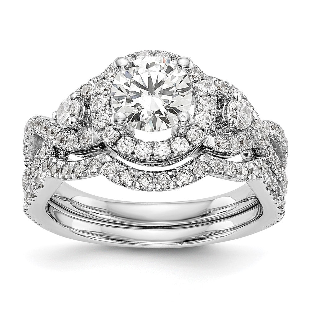 14K White Gold Halo Plus (Holds 1 carat (6.5mm) Round Center) 7/8 carat Diamond Semi-Mount Engagement Ring