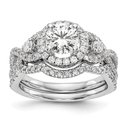 14K White Gold Halo Plus (Holds 1 carat (6.5mm) Round Center) 7/8 carat Diamond Semi-Mount Engagement Ring
