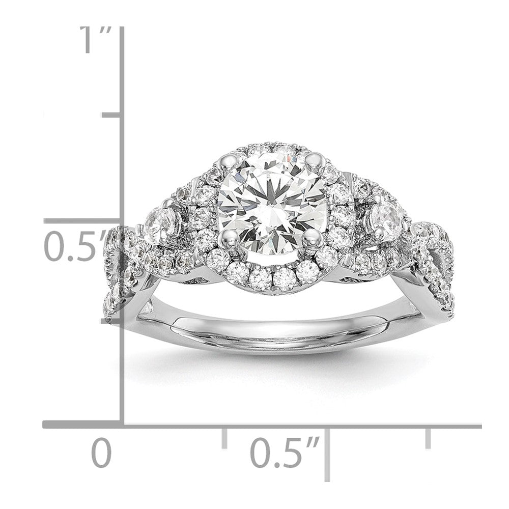14K White Gold Halo Plus (Holds 1 carat (6.5mm) Round Center) 7/8 carat Diamond Semi-Mount Engagement Ring