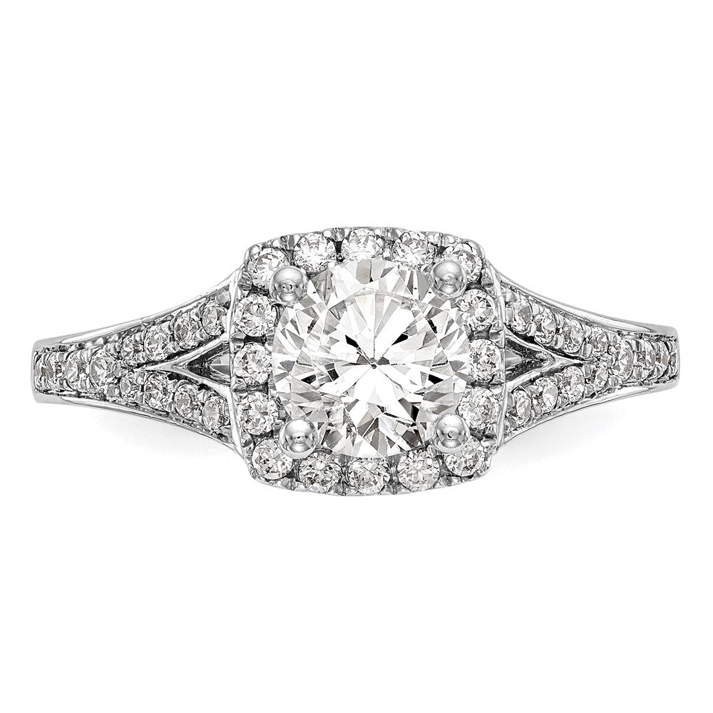 14k White Gold Halo Plus (Holds 1 carat (6.5mm) Round Center) 3/8 carat Diamond Semi-Mount Engagement Ring