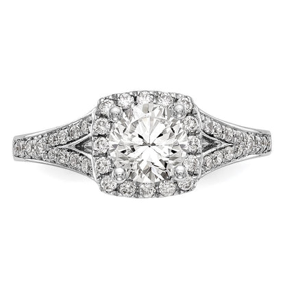 14k White Gold Halo Plus (Holds 1 carat (6.5mm) Round Center) 3/8 carat Diamond Semi-Mount Engagement Ring