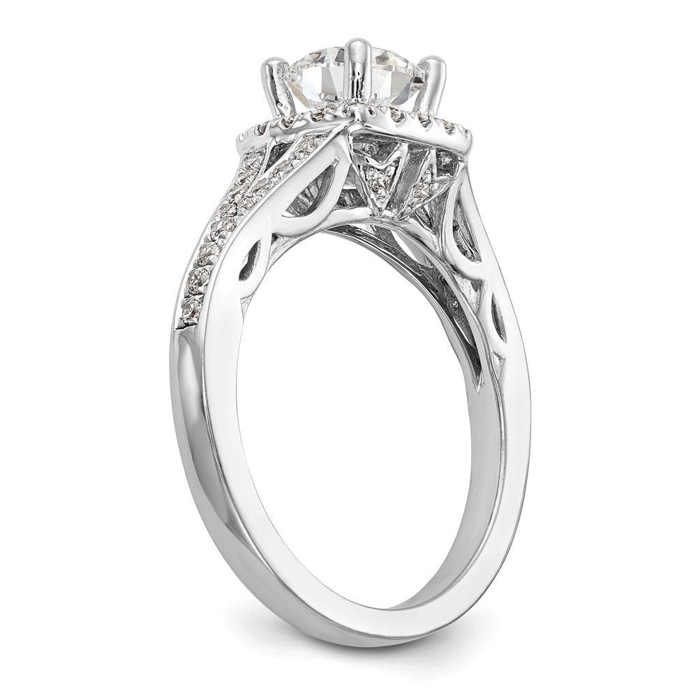 14k White Gold Halo Plus (Holds 1 carat (6.5mm) Round Center) 3/8 carat Diamond Semi-Mount Engagement Ring