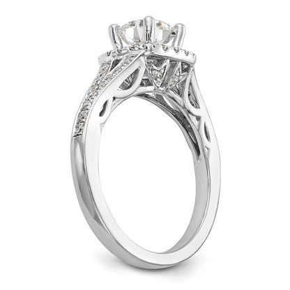 14k White Gold Halo Plus (Holds 1 carat (6.5mm) Round Center) 3/8 carat Diamond Semi-Mount Engagement Ring