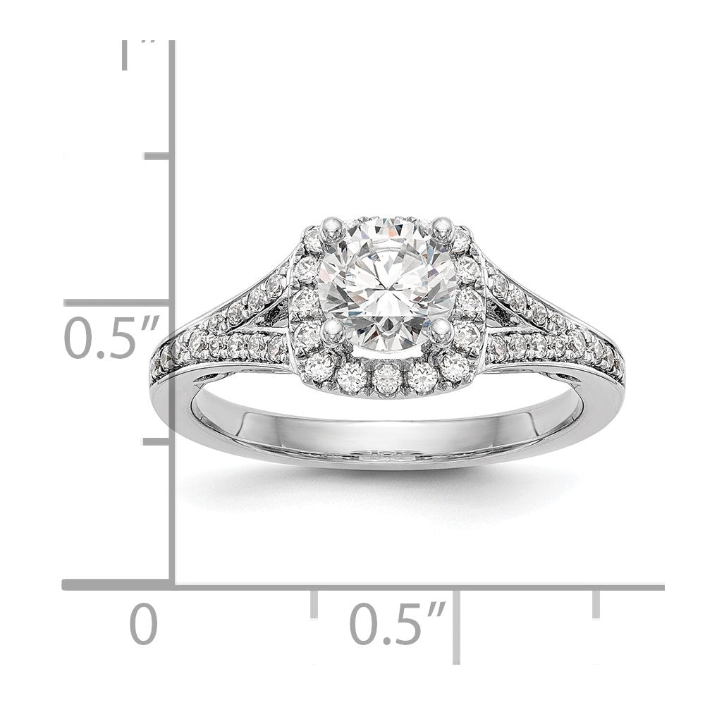 14k White Gold Halo Plus (Holds 1 carat (6.5mm) Round Center) 3/8 carat Diamond Semi-Mount Engagement Ring
