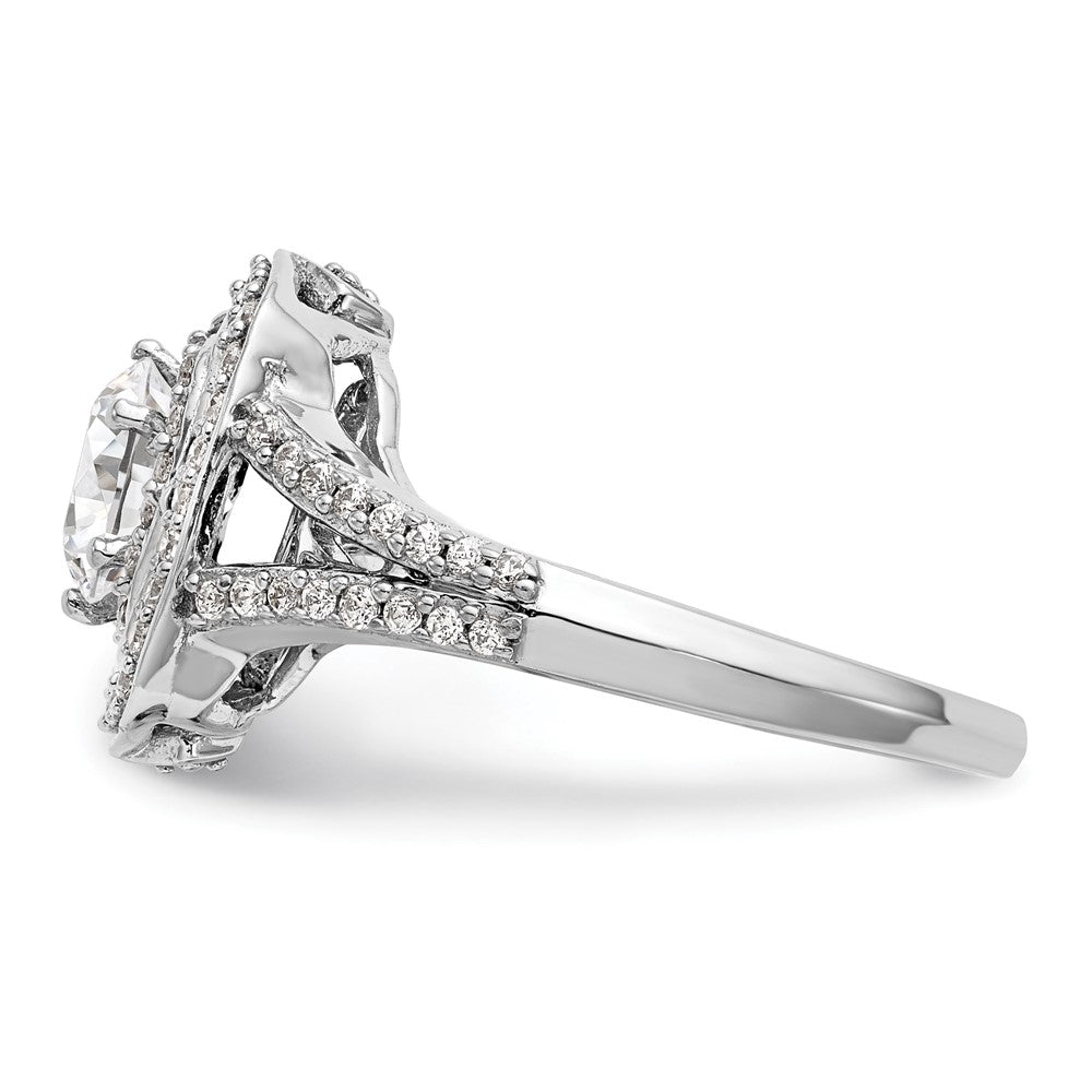 14K White Gold Double Halo (Holds 1 carat (6..5mm) Round Center) 1/2 carat Diamond Semi-Mount Engagement Ring