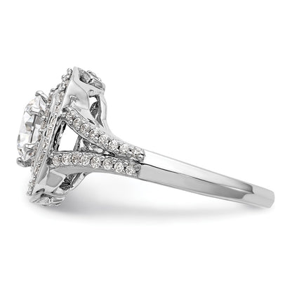14K White Gold Double Halo (Holds 1 carat (6..5mm) Round Center) 1/2 carat Diamond Semi-Mount Engagement Ring