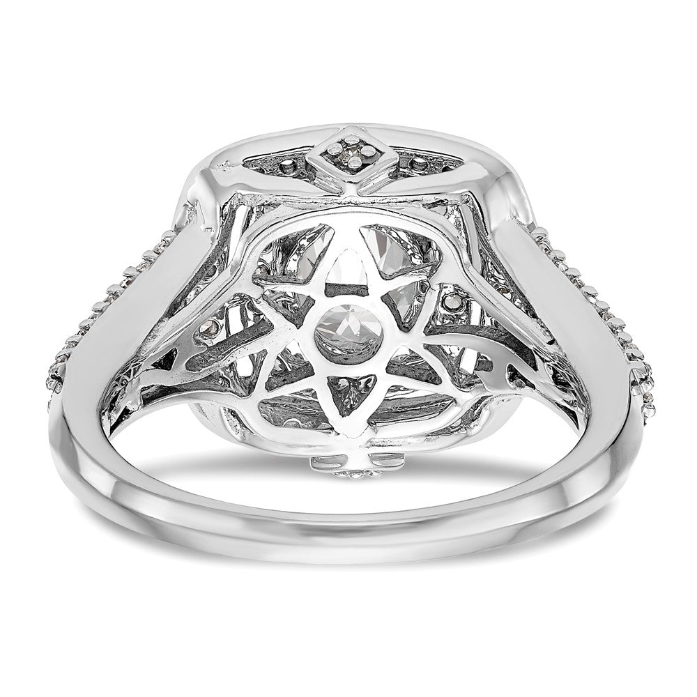 14K White Gold Double Halo (Holds 1 carat (6..5mm) Round Center) 1/2 carat Diamond Semi-Mount Engagement Ring