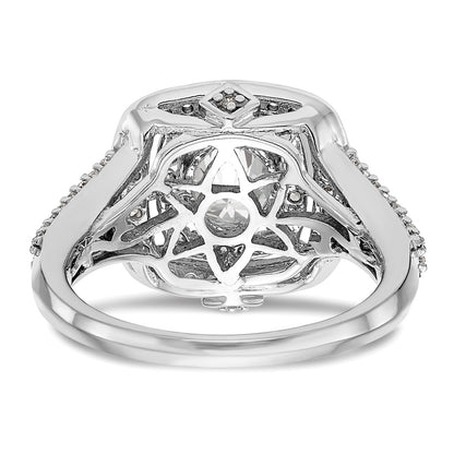 14K White Gold Double Halo (Holds 1 carat (6..5mm) Round Center) 1/2 carat Diamond Semi-Mount Engagement Ring