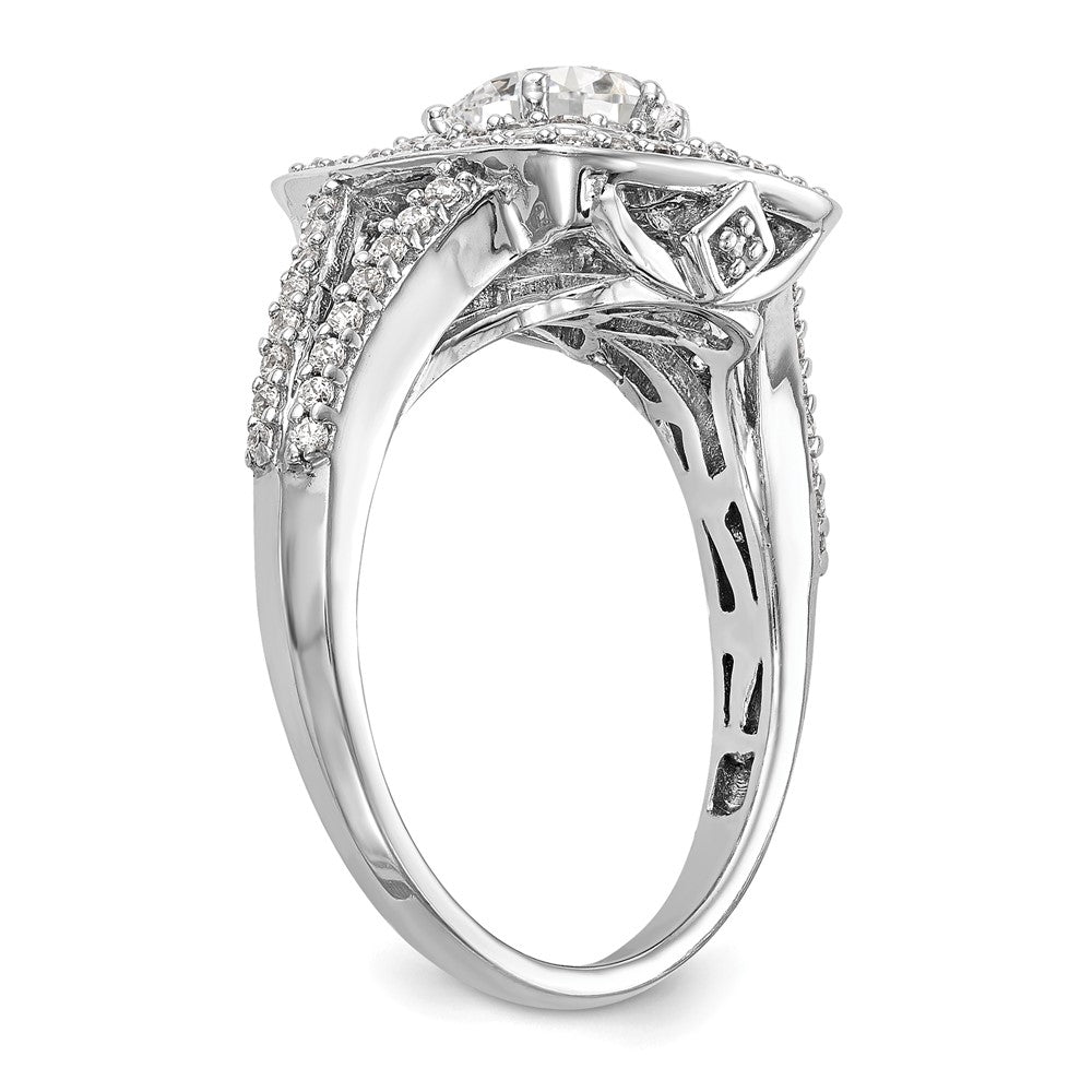 14K White Gold Double Halo (Holds 1 carat (6..5mm) Round Center) 1/2 carat Diamond Semi-Mount Engagement Ring