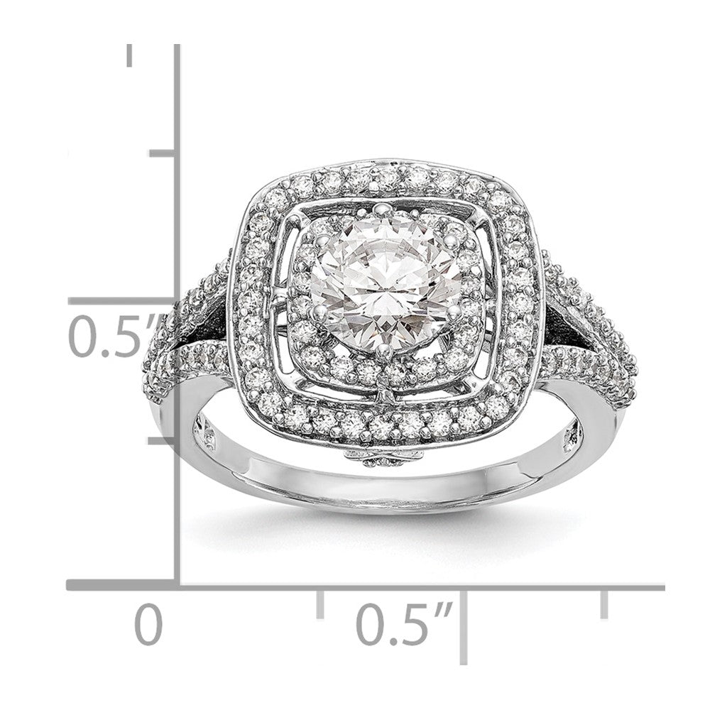 14K White Gold Double Halo (Holds 1 carat (6..5mm) Round Center) 1/2 carat Diamond Semi-Mount Engagement Ring
