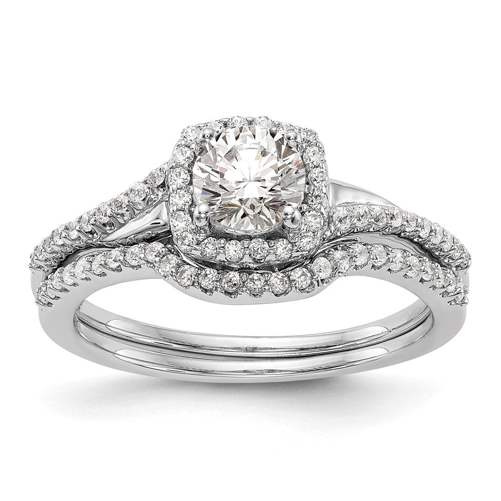 14K White Gold Lab Grown VS/SI+ G+ Dia Complete Cushion Halo Eng Ring
