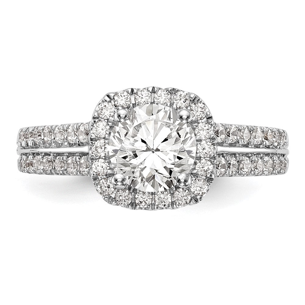14K White Gold Halo Plus (Holds 1 carat (6.5mm) Round Center) 1/2 carat Diamond Semi-Mount Engagement Ring