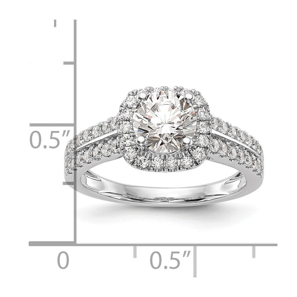 14K White Gold Halo Plus (Holds 1 carat (6.5mm) Round Center) 1/2 carat Diamond Semi-Mount Engagement Ring