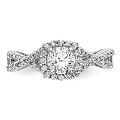 14k White Gold 3/4 carat Lab Grown Diamond VS/SI+ G+ Complete Round Double Halo Engagement Ring