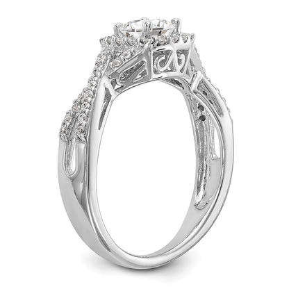 14K White Gold Halo Plus (Holds 1/2 carat (5.2mm) Round Center) 1/4 carat Diamond Semi-Mount Engagement Ring