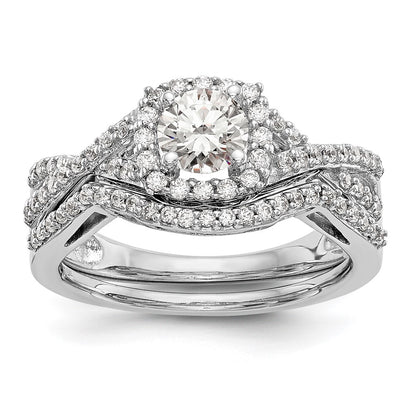 14K White Gold Halo Plus (Holds 1/2 carat (5.2mm) Round Center) 1/4 carat Diamond Semi-Mount Engagement Ring