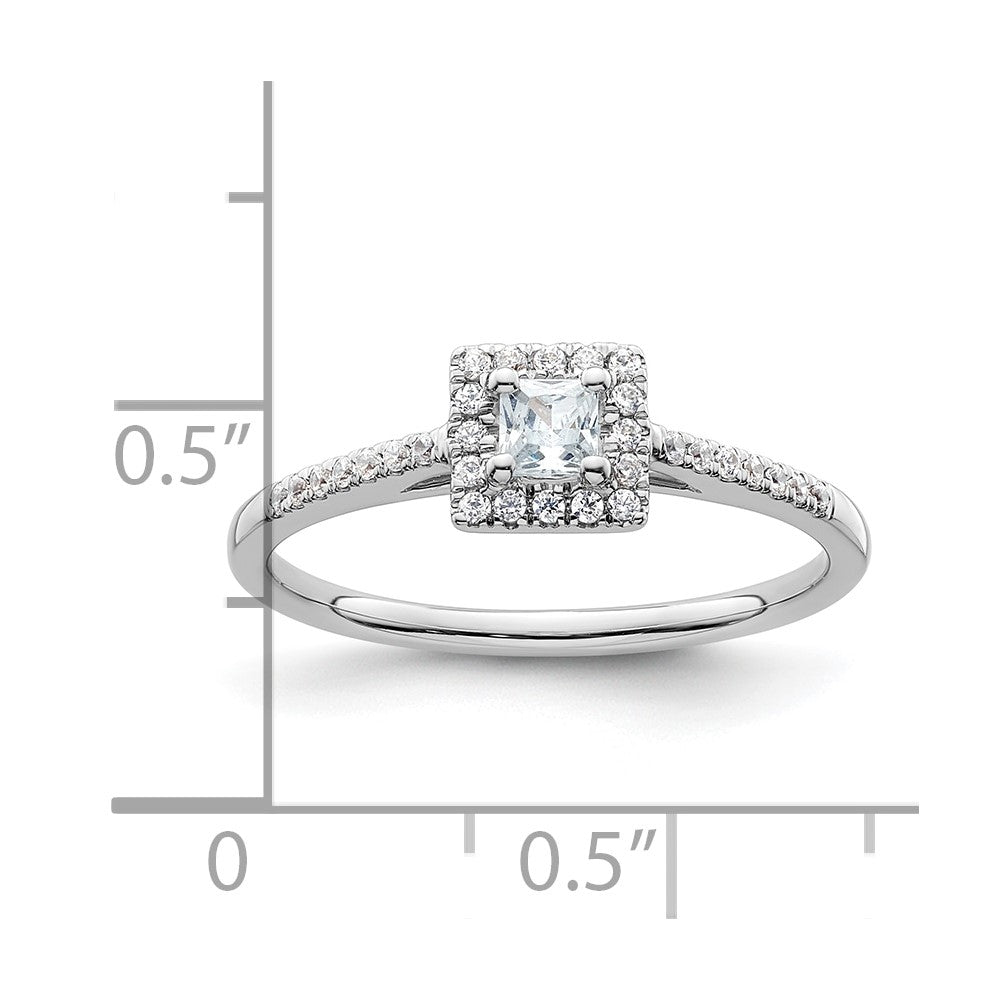 14K White Gold Halo Plus (Holds 1/4 carat (3.00mm) Princess Center) 1/6 carat Diamond Semi-Mount Engagement Ring