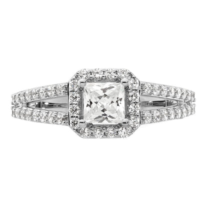 14K White Gold Halo Plus (Holds 1/2 carat (4.5mm) Princess Center) 1/2 carat Diamond Semi-Mount Engagement Ring