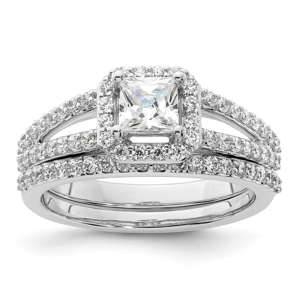 14K White Gold Halo Plus (Holds 1/2 carat (4.5mm) Princess Center) 1/2 carat Diamond Semi-Mount Engagement Ring