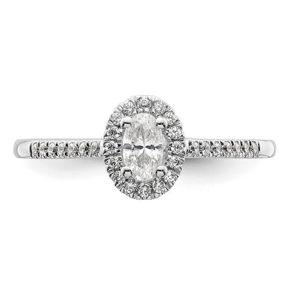 14K White Gold Halo Plus (Holds 1/4 carat (5.0x3.5mm) Oval Center) 1/6 carat Diamond Semi-Mount Engagement Ring
