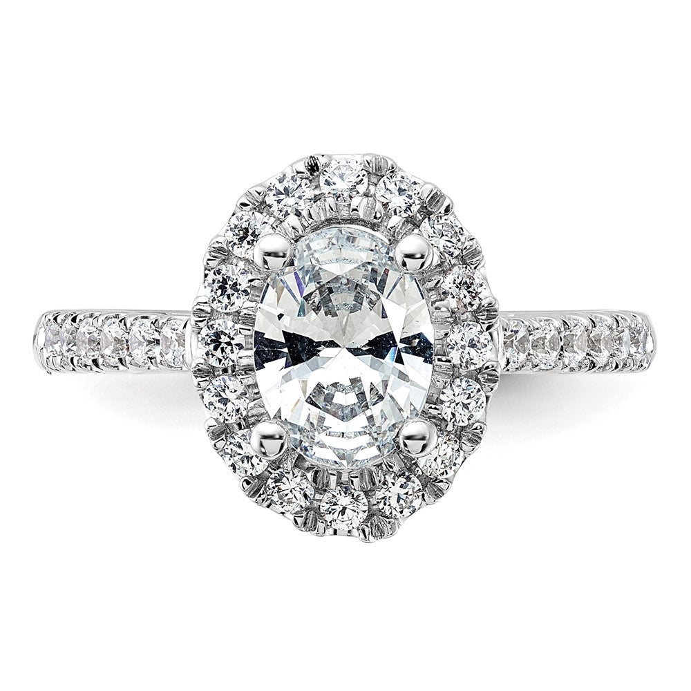 14K White Gold Halo Plus (Holds 1 carat (8.0x5.5mm) Oval Center) 1/2 carat Diamond Semi-Mount Engagement Ring