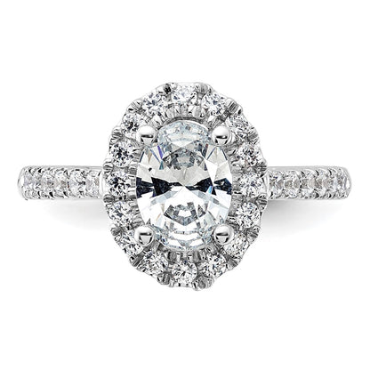 14k White Gold 1/2 carat Lab Grown Diamond VS/SI+ G+ 1 carat Center Oval Semi Mount Halo Engagement Ring