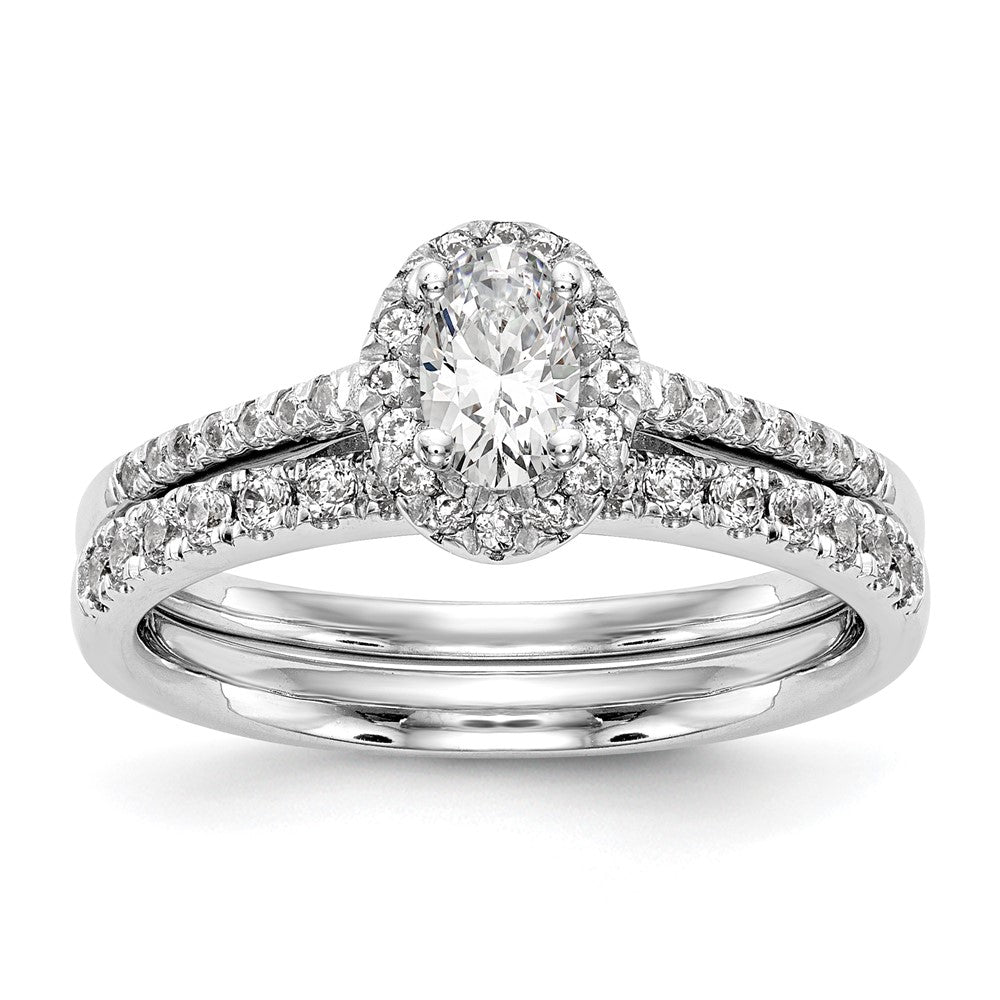 14k White Gold 1/2 carat Lab Grown Diamond VS/SI+ G+ 1 carat Center Oval Semi Mount Halo Engagement Ring