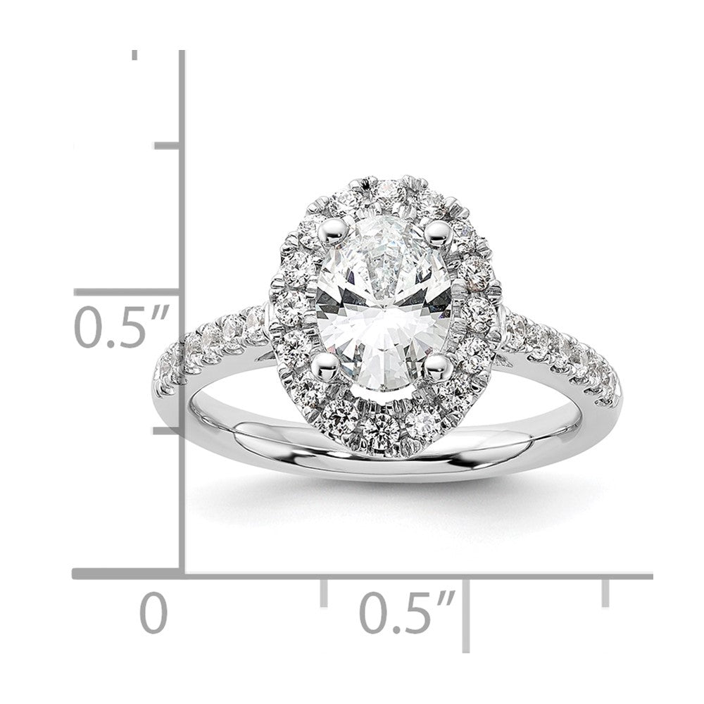 14k White Gold 1/2 carat Lab Grown Diamond VS/SI+ G+ 1 carat Center Oval Semi Mount Halo Engagement Ring
