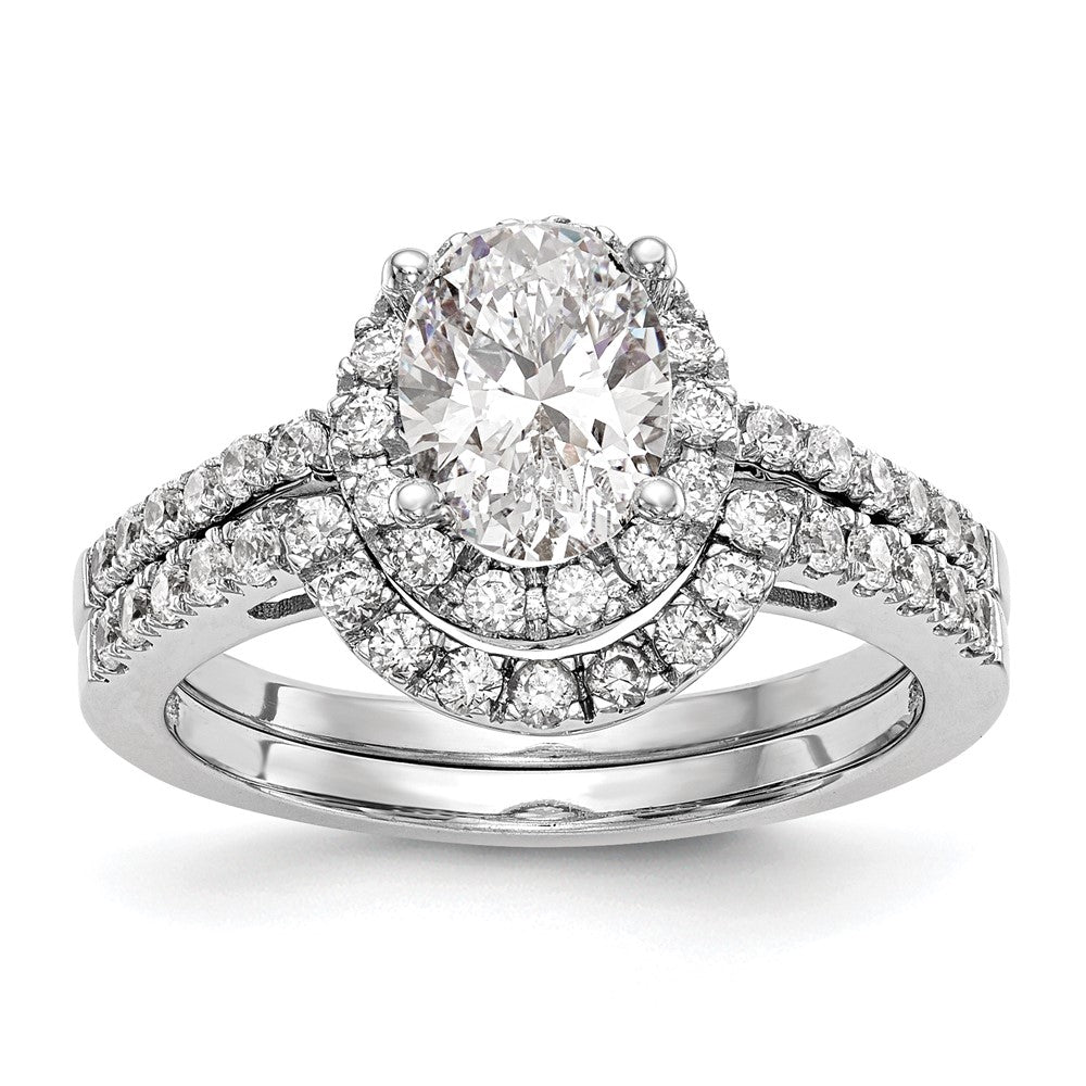 14K White Gold Halo Plus (Holds 1 carat (7x5mm) Oval Center) 1/4 carat Diamond Semi-Mount Engagement Ring