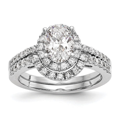 14K White Gold Halo Plus (Holds 1 carat (7x5mm) Oval Center) 1/4 carat Diamond Semi-Mount Engagement Ring
