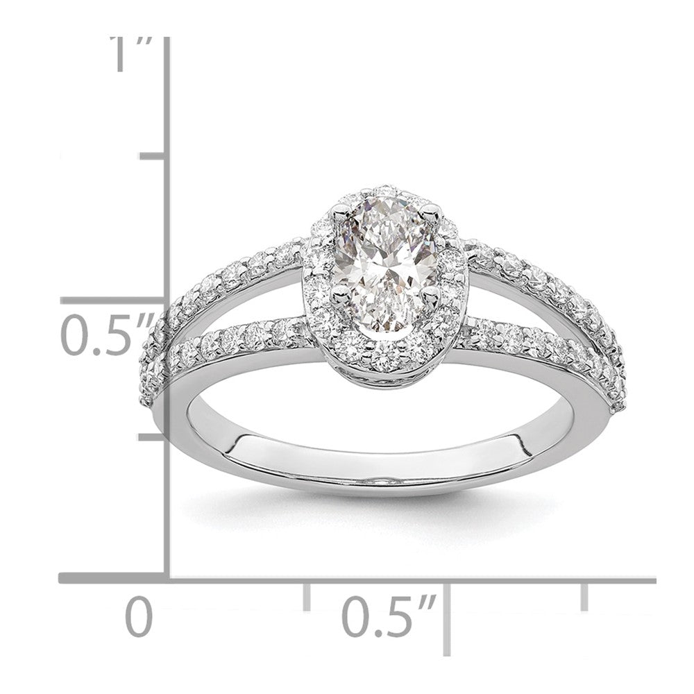 14K White Gold Halo Plus (Holds 1/2 carat (6x4mm) Oval Center) 1/2 carat Diamond Semi-Mount Engagement Ring