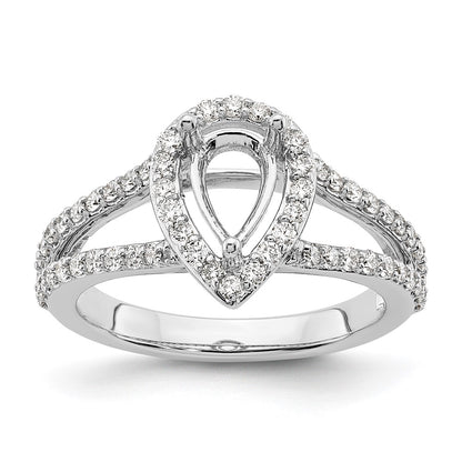 14K White Gold Halo Plus (Holds 1 carat (8x5mm) Pear Center) 5/8 carat Diamond Semi-Mount Engagement Ring