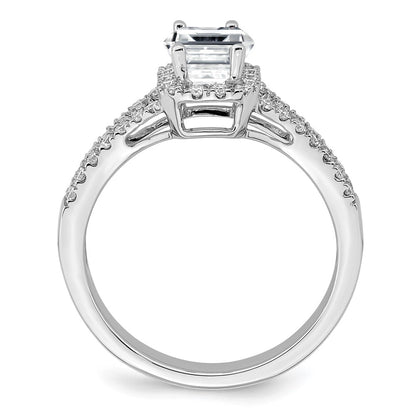 True Origin 14K White Gold 3/8 carat Lab Grown Diamond VS+ F+ Semi-Mount Emerald Halo Engagement Ring