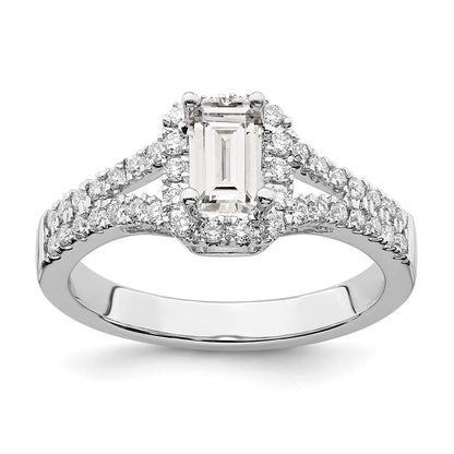 True Origin 14K White Gold 3/8 carat Lab Grown Diamond VS+ F+ Semi-Mount Emerald Halo Engagement Ring