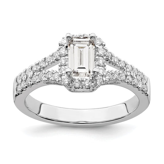 True Origin 14K White Gold 3/8 carat Lab Grown Diamond VS+ F+ Semi-Mount Emerald Halo Engagement Ring