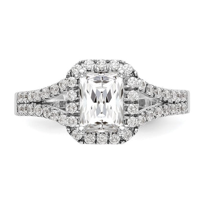 14K White Gold Halo Plus (Holds 1 carat (7.7x5.8mm) Emerald-cut Center) 1/2 carat Diamond Semi-Mount Engagement Ring
