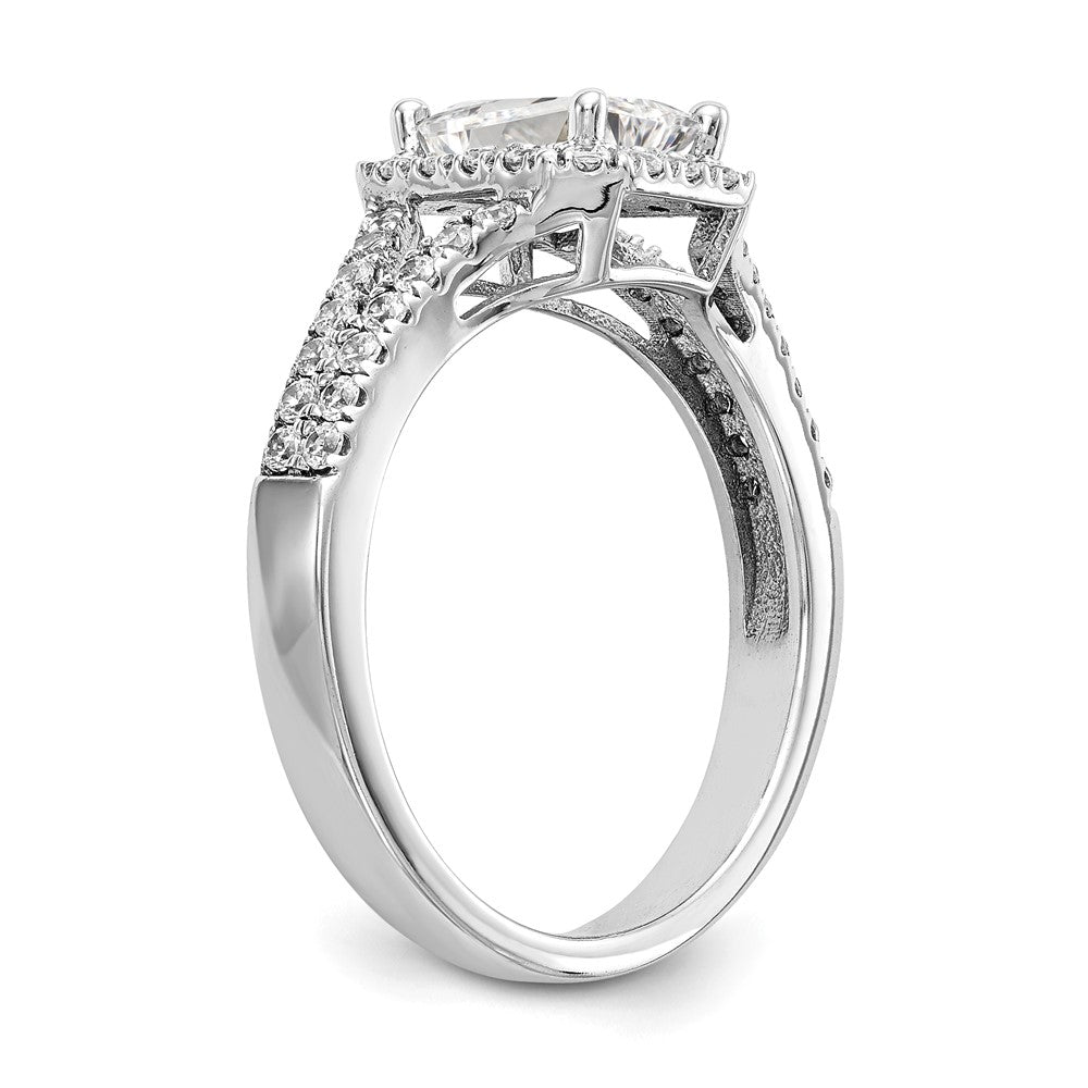 True Origin 14K White Gold 1/2 carat Lab Grown Diamond VS+ F+ Semi-Mount Emerald Halo Engagement Ring