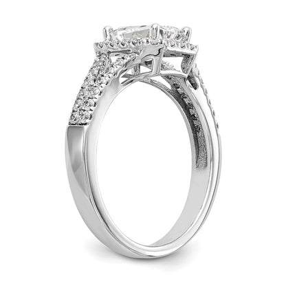True Origin 14K White Gold 1/2 carat Lab Grown Diamond VS+ F+ Semi-Mount Emerald Halo Engagement Ring