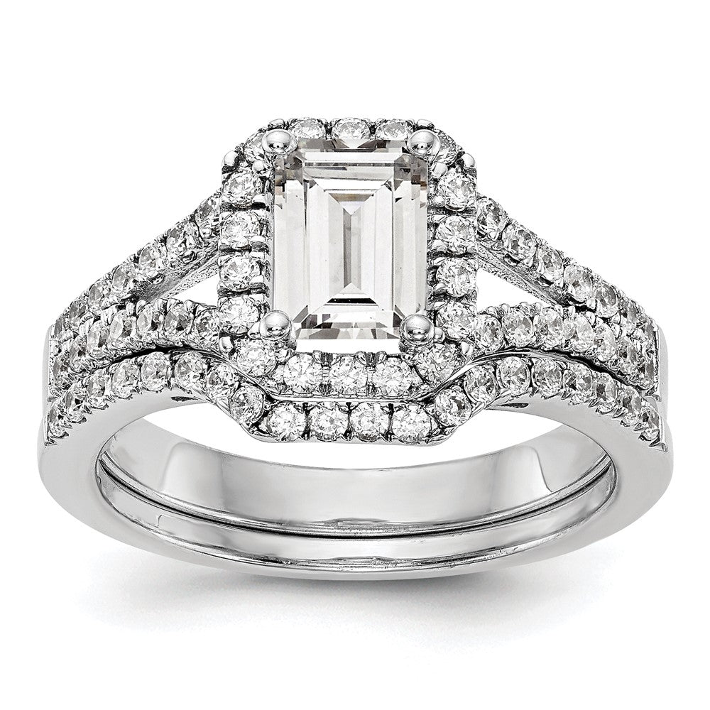 True Origin 14K White Gold 1/2 carat Lab Grown Diamond VS+ F+ Semi-Mount Emerald Halo Engagement Ring
