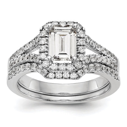14K White Gold Halo Plus (Holds 1 carat (7.7x5.8mm) Emerald-cut Center) 1/2 carat Diamond Semi-Mount Engagement Ring