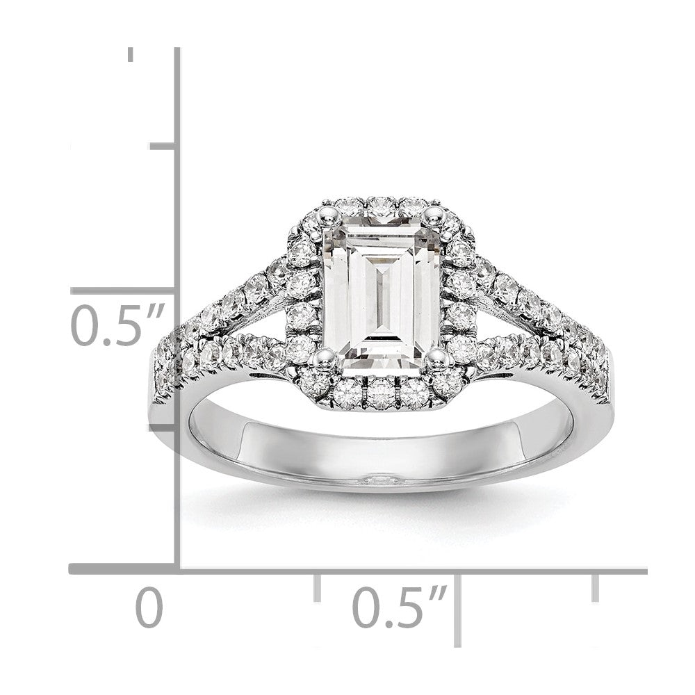 True Origin 14K White Gold 1/2 carat Lab Grown Diamond VS+ F+ Semi-Mount Emerald Halo Engagement Ring