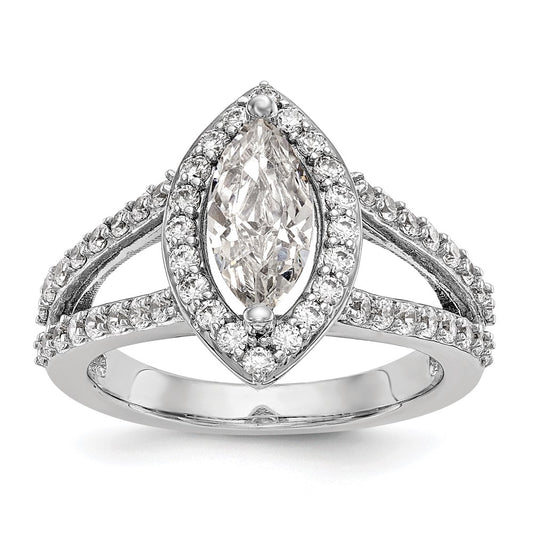 14K White Gold Halo Plus (Holds 1 carat (10x5mm) Marquise Center) 3/4 carat Diamond Semi-Mount Engagement Ring