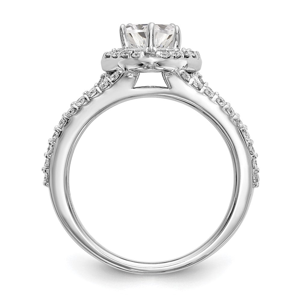 14K White Gold Halo Plus (Holds 1 carat (6.6mm) Heart Center) 3/4 carat Diamond Semi-Mount Engagement Ring