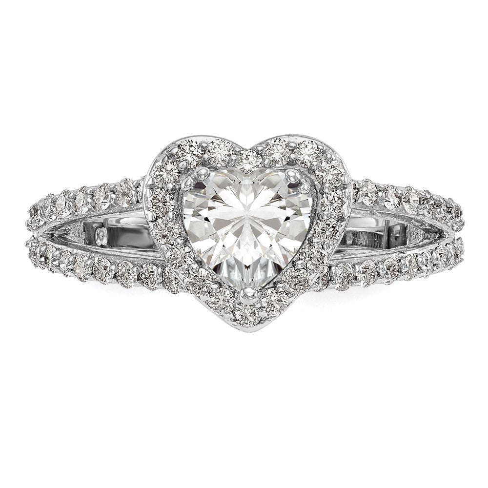 14K White Gold Halo Plus (Holds 1 carat (6.6mm) Heart Center) 3/4 carat Diamond Semi-Mount Engagement Ring