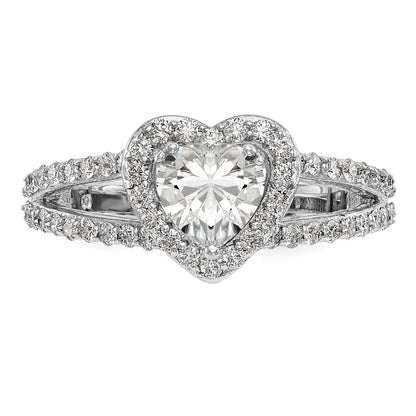 14K White Gold Halo Plus (Holds 1 carat (6.6mm) Heart Center) 3/4 carat Diamond Semi-Mount Engagement Ring