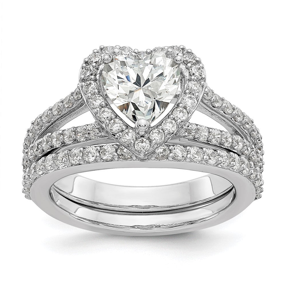 14K White Gold Halo Plus (Holds 1 carat (6.6mm) Heart Center) 3/4 carat Diamond Semi-Mount Engagement Ring